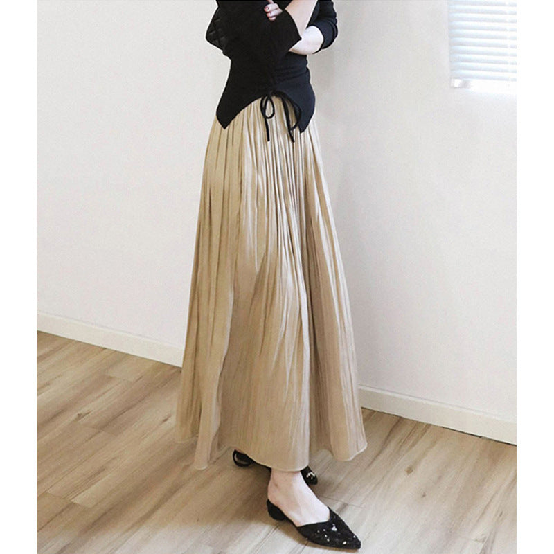 Damen plissierter Maxirock mit hoher Taille und fließendem Satinfall Echo Archiv