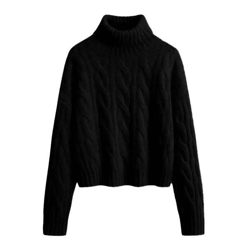Damen Kurzgeschnittener Zopfmuster‑Turtleneckpullover mit kastiger Silhouette Echoarchiv