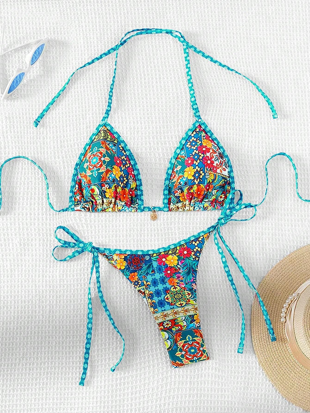 Damen Triangel-Bikini mit buntem floralen Mustermix und verstellbaren Trägern Echo Archiv