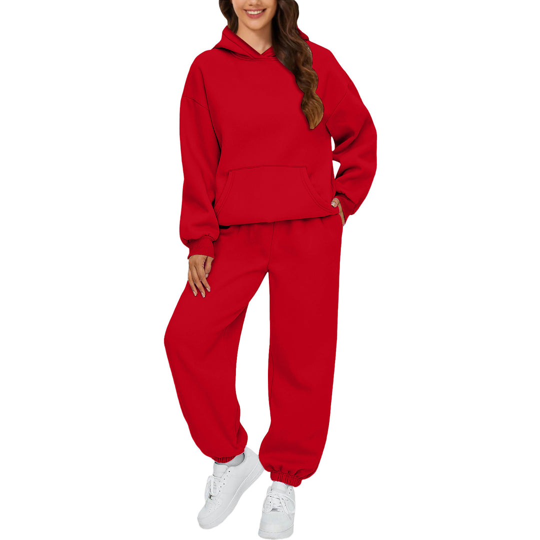Damen nan gemütliches French-Terry Loungewear-Set mit doppellagiger Kapuze, Kängurutasche und elastischem Knöchel-Jogger Echo Archiv