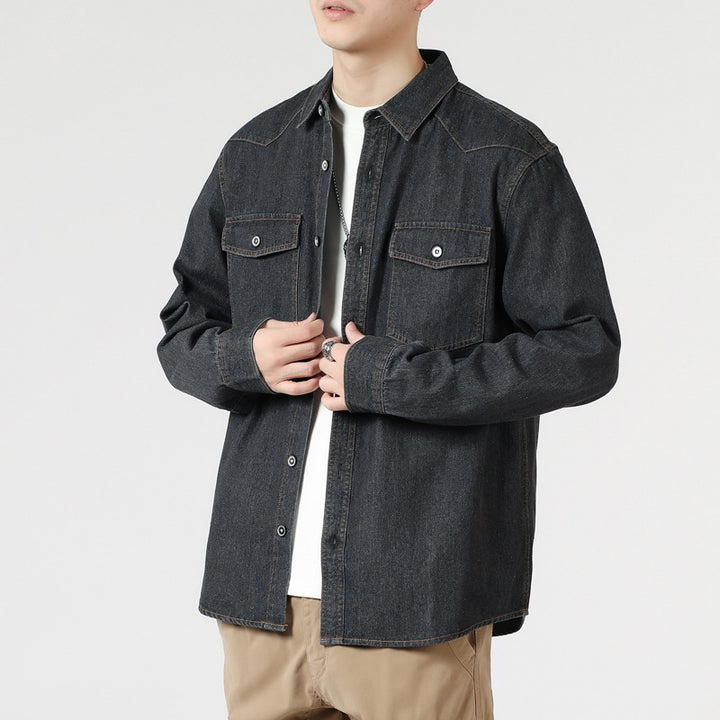 Herren Lockeres Denim-Overshirt mit aufgesetzten Brusttaschen und durchgehender Knopfleiste Echo Archiv
