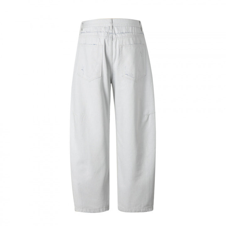 Damen Weite High‑Waist Cropped Jeans mit sichtbarer Knopfleiste, rohem Saum und Utility‑Nähten Echo Archiv