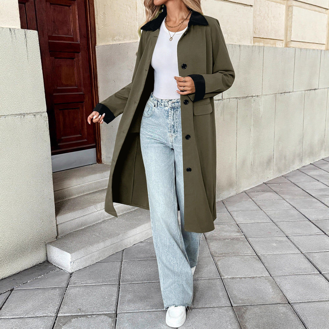 Damen Langer Trenchcoat mit Kontrastkragen und Umschlagmanschetten Echoarchiv