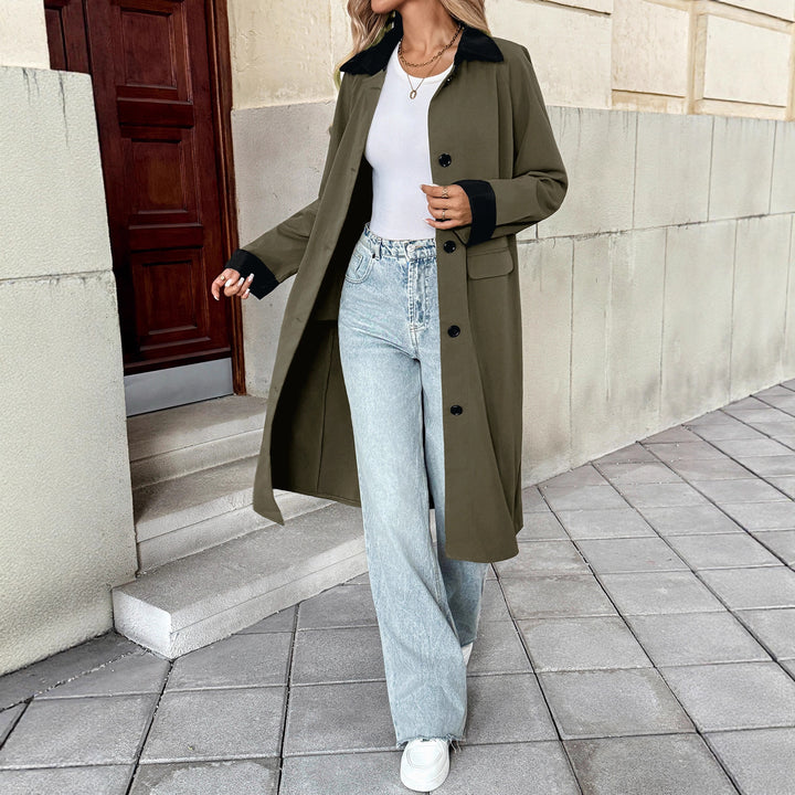 Damen Langer Trenchcoat mit Kontrastkragen und Umschlagmanschetten Echoarchiv