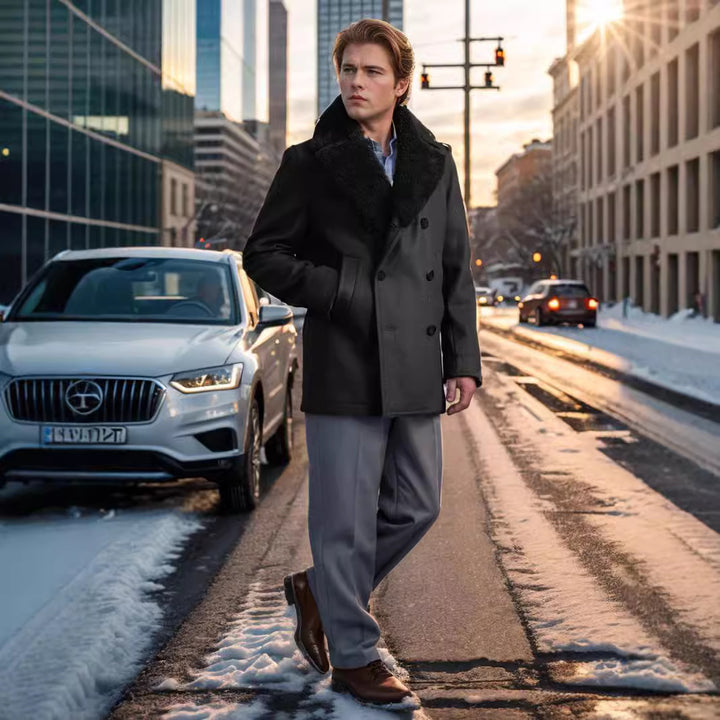 Herren eleganter Dufflecoat mit weichem Kragen Echoarchiv