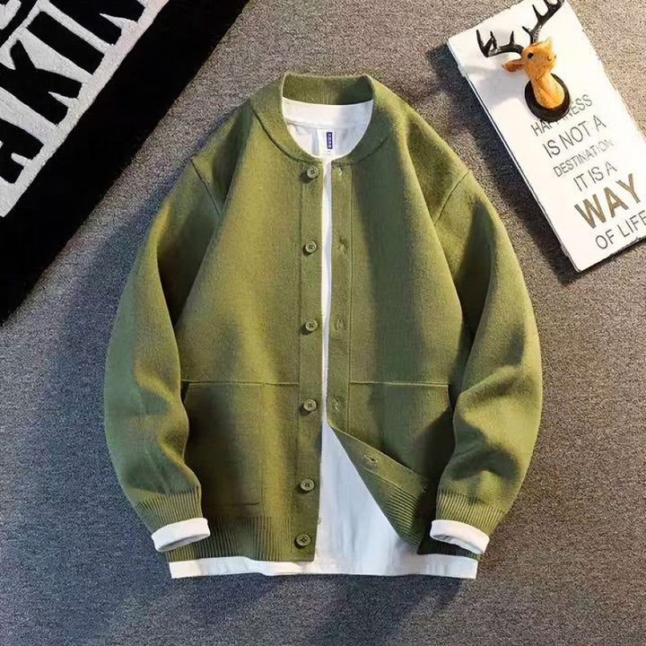 Unisex Feinstrick-Cardigan mit Rundhals, aufgesetzten Taschen und Rippbündchen Echoarchiv