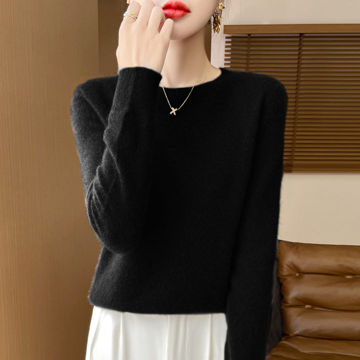 Damen Weicher Mohair‑Optik Rundhals‑Pullover mit feinem Rippsaum und leichter Oversize‑Passform Echoarchiv