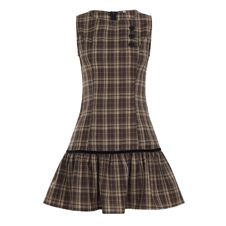 Damen lässiges Karo-Sommerkleid mit Rüschensaum Echo Archiv