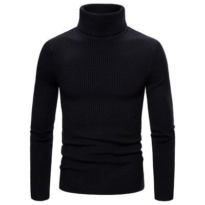 Herren Ripp-Strickpullover mit hohem Kragen und körpernahem Schnitt Echoarchiv