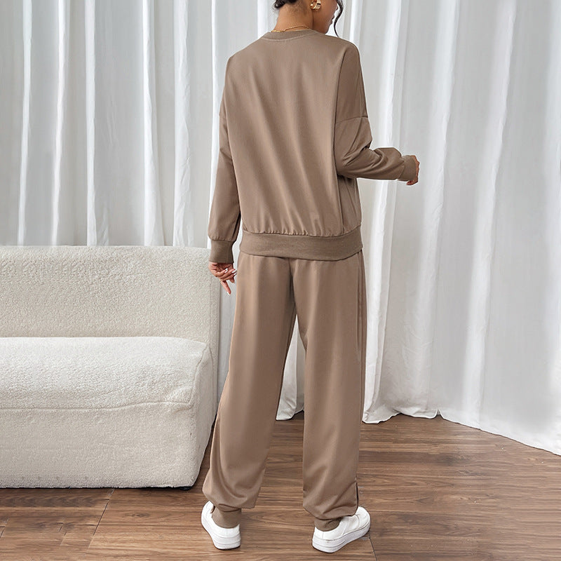 Damen Lässiges Sweat-Set mit Oversize-Rundhals und High-Waist-Hose mit Knopfmanschette Echoarchiv