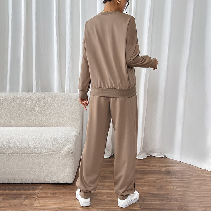 Damen Lässiges Sweat-Set mit Oversize-Rundhals und High-Waist-Hose mit Knopfmanschette Echoarchiv