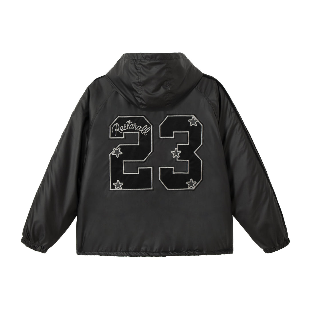 Unisex Boxy‑wattierte Kapuzenjacke mit gesticktem Wappen Echoarchiv
