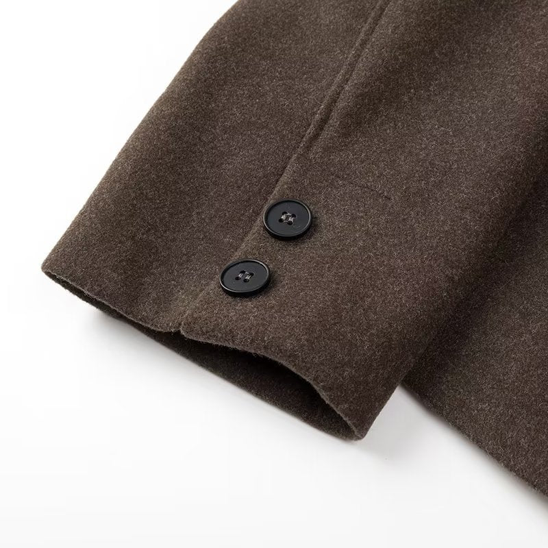 Damen kurz geschnittene Wollmix Kastenjacke mit Hemdkragen, Leistentaschen und weichem Futter – Célinea