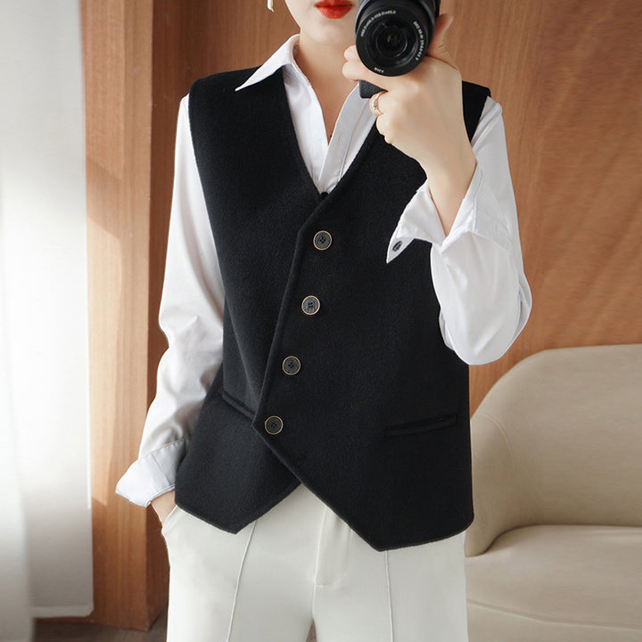 Damen Taillierte Wollmix‑Weste mit asymmetrischer Knopfleiste Echoarchiv