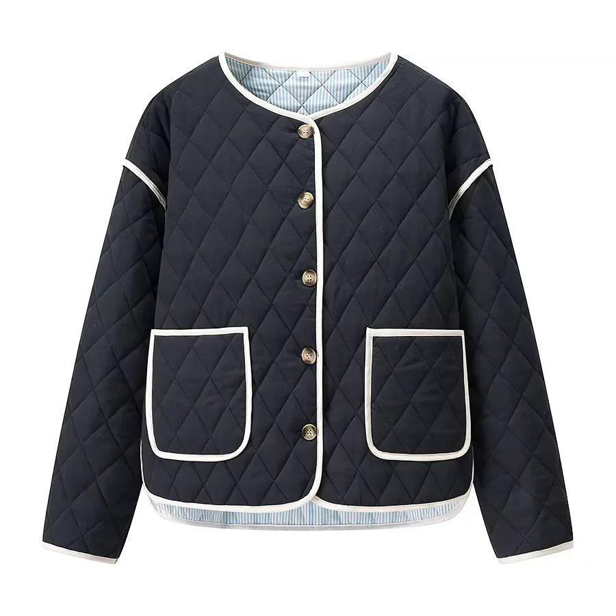 Damen nan gesteppte Übergangsjacke mit Rundhalsausschnitt oversized Eingrifftaschen und kontrastpaspel Echo Archiv
