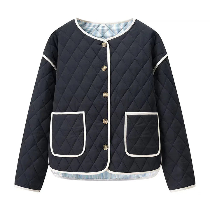 Damen nan gesteppte Übergangsjacke mit Rundhalsausschnitt oversized Eingrifftaschen und kontrastpaspel Echo Archiv