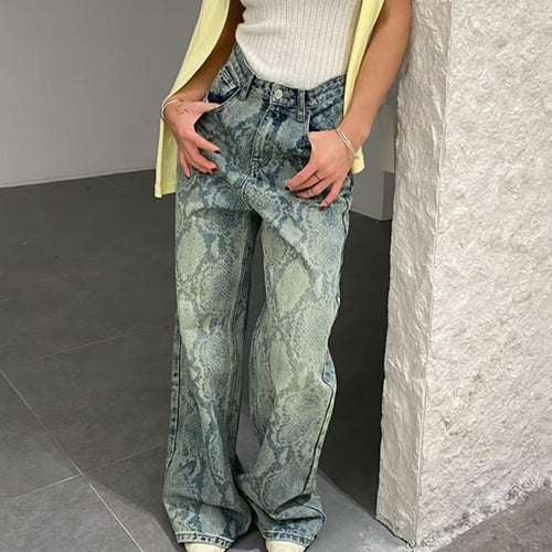 Damen nan hochgeschnittene Jeans mit Schlangenprint, weitem Bein und geradem Schnitt Echo Archiv