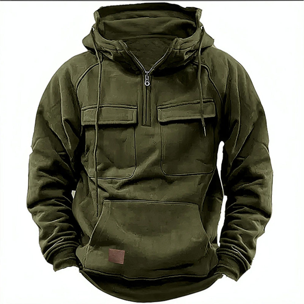 Herren nan Utility Kapuzenpullover mit aufgesetzten Brusttaschen und halbem Reißverschluss Echo Archiv