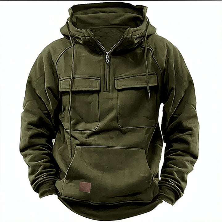 Herren nan Utility Kapuzenpullover mit aufgesetzten Brusttaschen und halbem Reißverschluss Echo Archiv