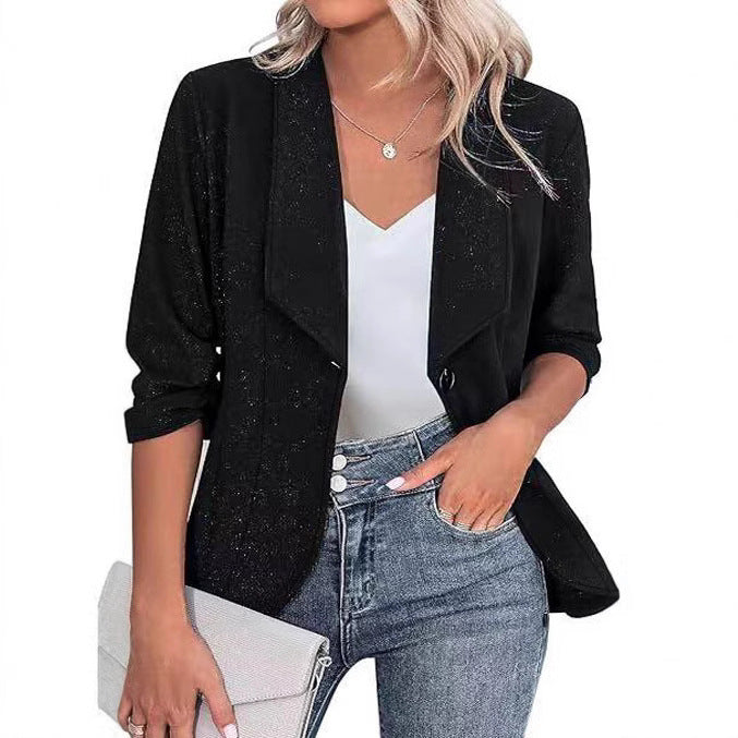 Damen Kurzblazer mit 3/4-Ärmeln, taillierter Silhouette und Ein-Knopf-Verschluss Echoarchiv
