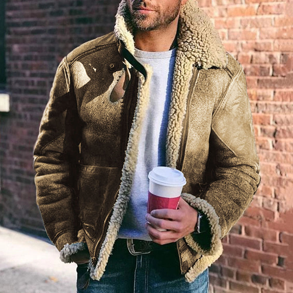 Herren Kurzjacke im Vintage-Shearling-Style mit Reißverschluss und Teddyfutter Echoarchiv