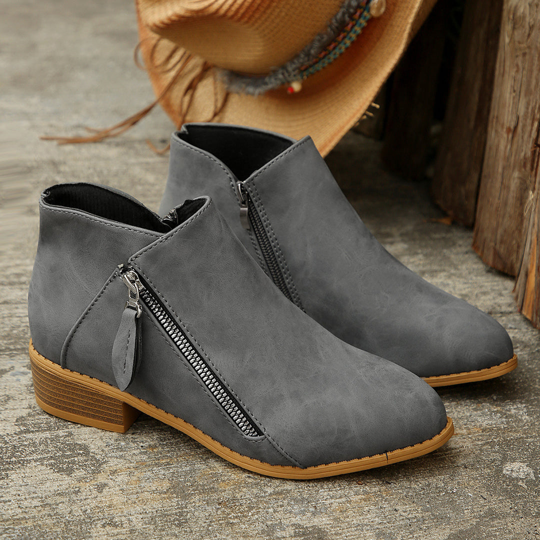 Damen Kurzschaftstiefelette mit seitlichem Reißverschluss und niedrigem Blockabsatz Echoarchiv