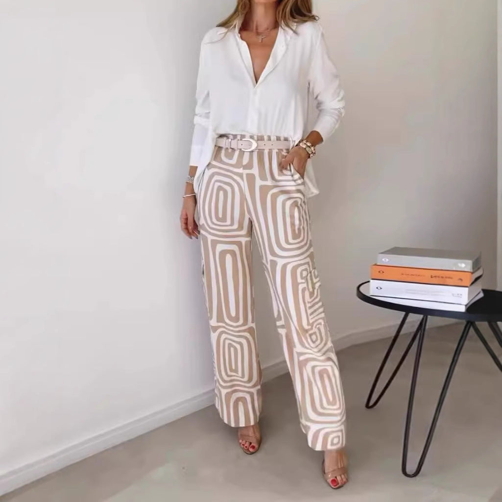 Frauen weite Palazzo-Hose mit grafischem Retro-Print Echoarchiv