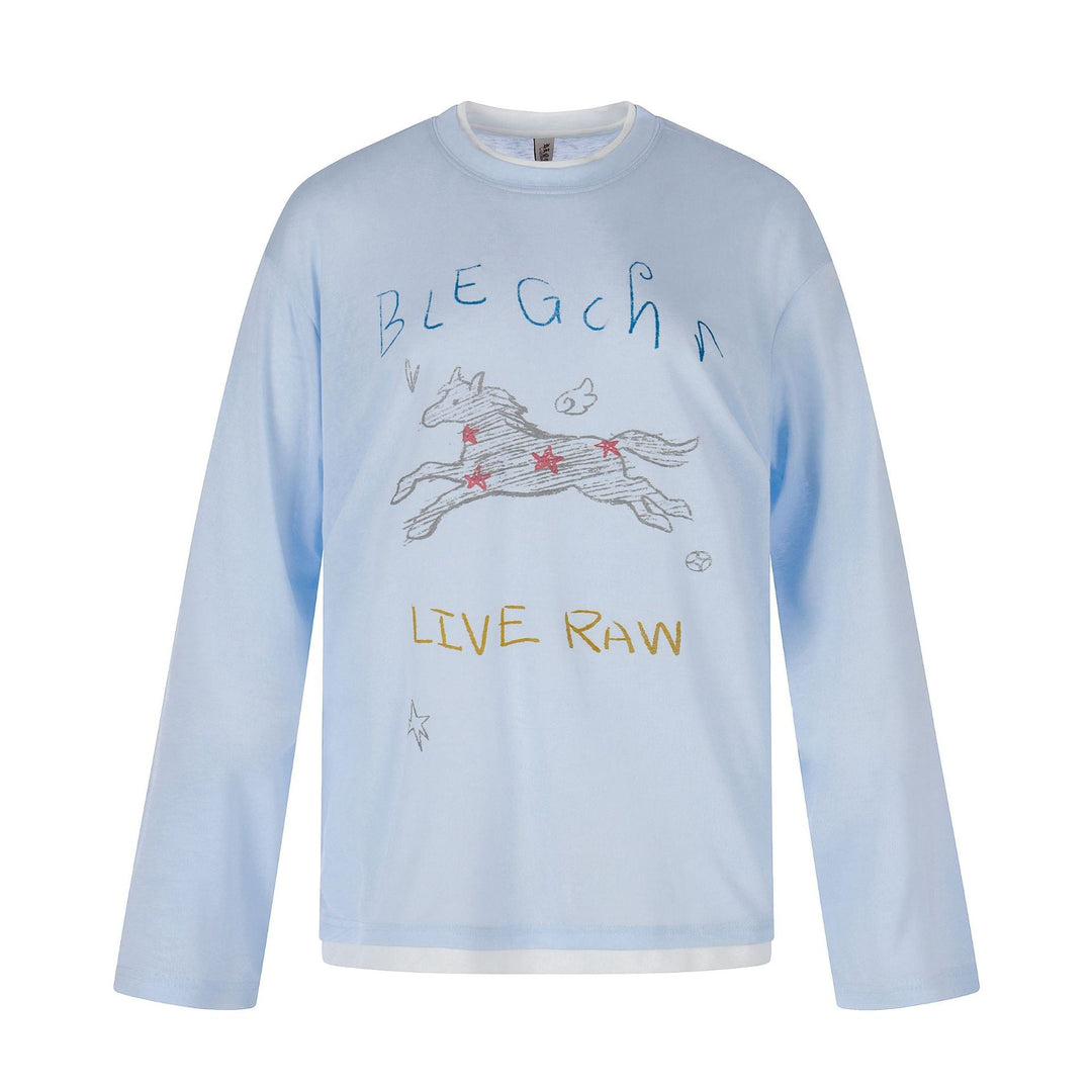 Damen Langarmshirt mit illustrativem Pferde‑Print und Lagenoptik Echoarchiv