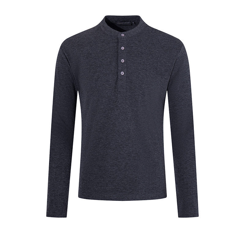 Herren Feinstrick-Langarmshirt mit Stehkragen und Knopfleiste Echoarchiv