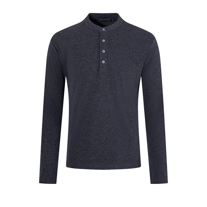 Herren Feinstrick-Langarmshirt mit Stehkragen und Knopfleiste Echoarchiv