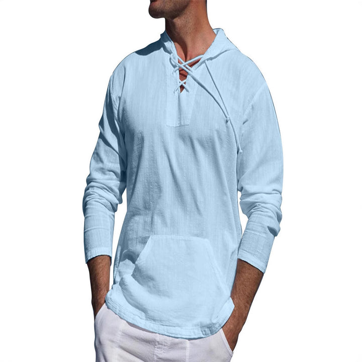 Herren lässiges Langarmshirt mit Kängurutasche und modischem Schnürdesign Echoarchiv