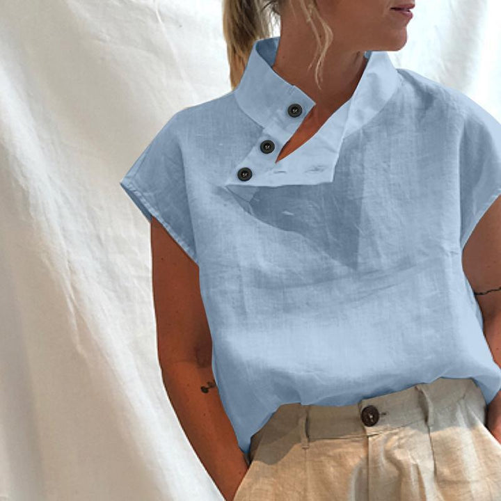 Damen moderne Bluse mit Stehkragen und eleganten Knopfdetails Echo Archiv
