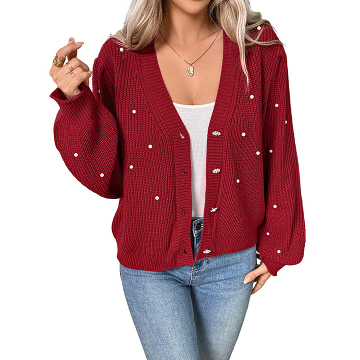 Damen Stilvolle Strickjacke mit Perlendetails Echo Archiv