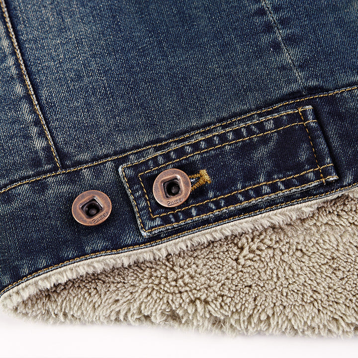 Herren Jeansjacke im Aviator‑Look mit komplettem Sherpa‑Futter und Umlegekragen – Denvaro