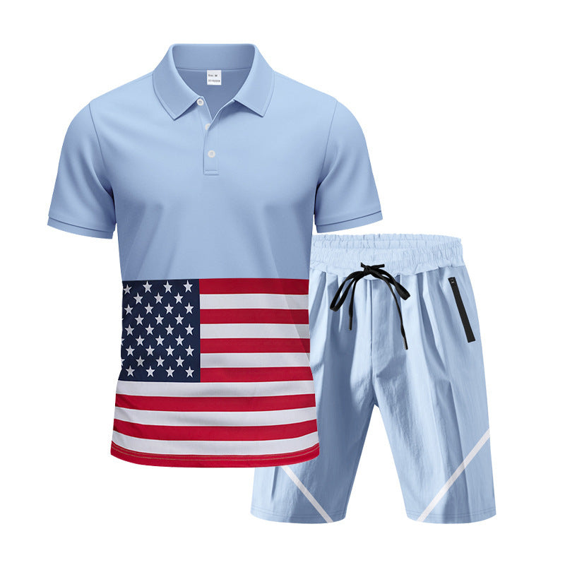 Herren Sportliches Polo-Set mit Flaggenmuster Echoarchiv