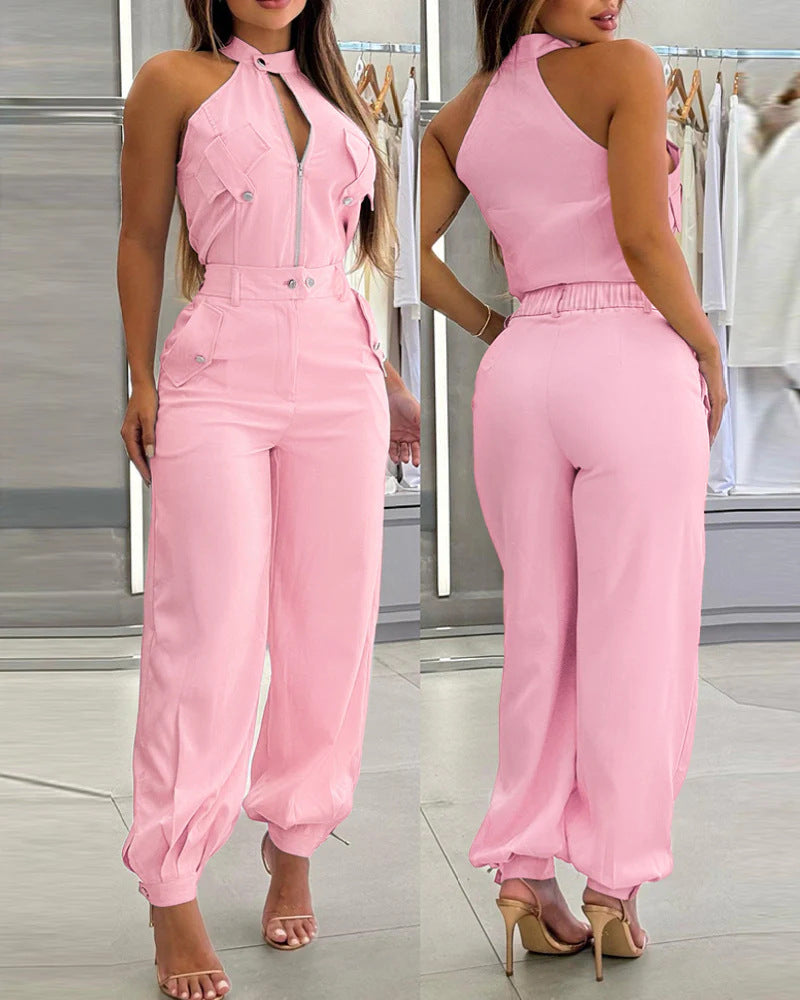 Damen modischer einteiliger Overall mit hohem Kragen und praktischen Taschen Echo Archiv
