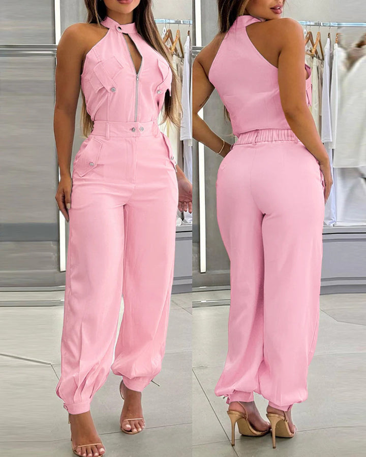 Damen modischer einteiliger Overall mit hohem Kragen und praktischen Taschen Echo Archiv