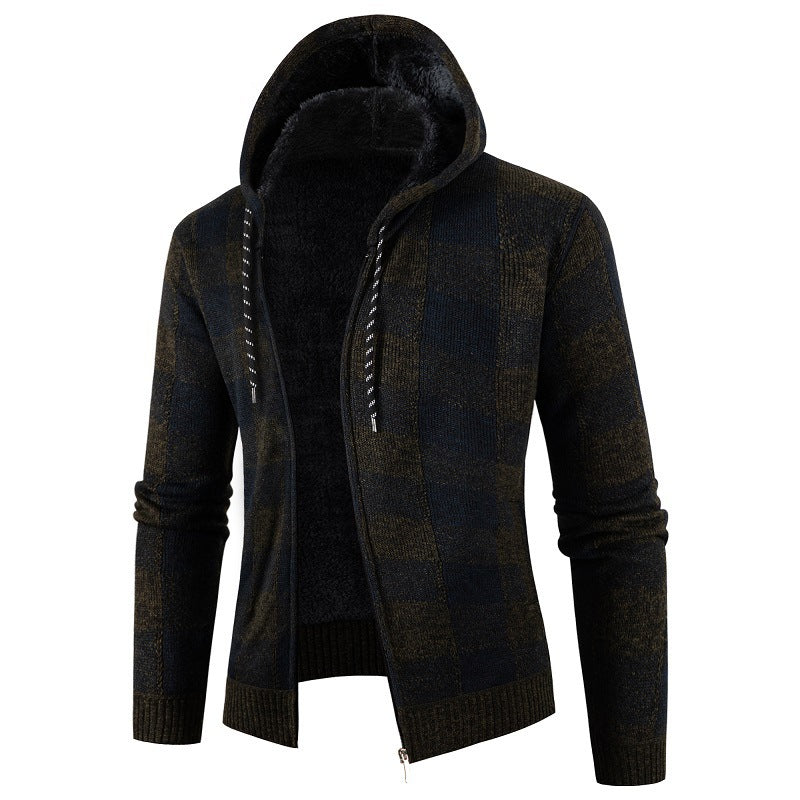 Herren gemütliche Kapuzenjacke mit kariertem Design Echoarchiv