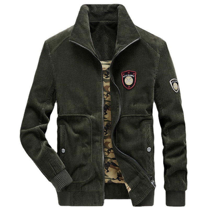Herren Kordjacke mit Reißverschluss, Stehkragen und Camouflage-Futter – Taviero