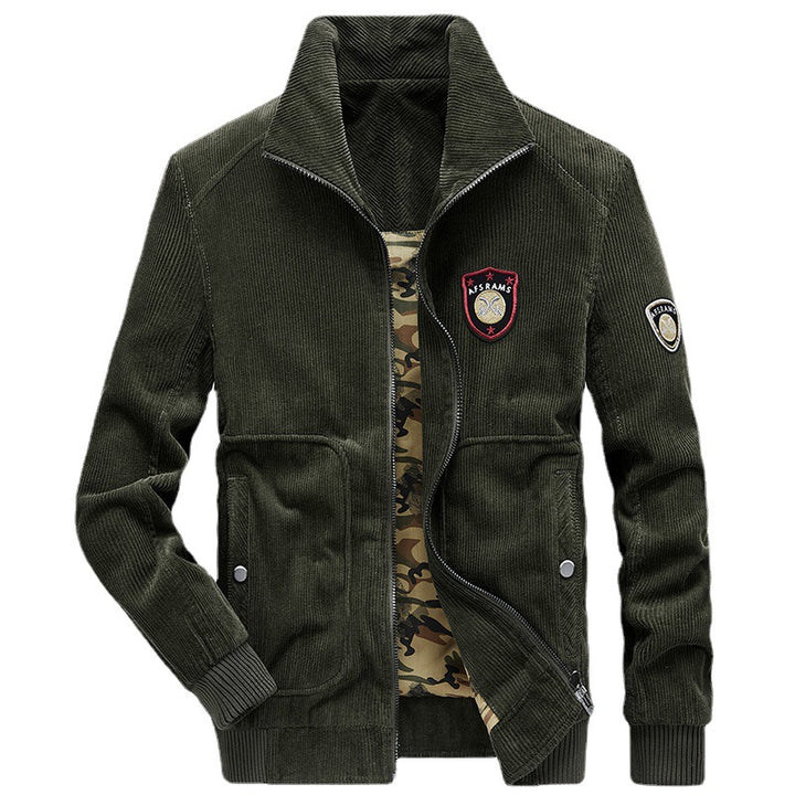 Herren Kordjacke mit Reißverschluss, Stehkragen und Camouflage-Futter – Taviero