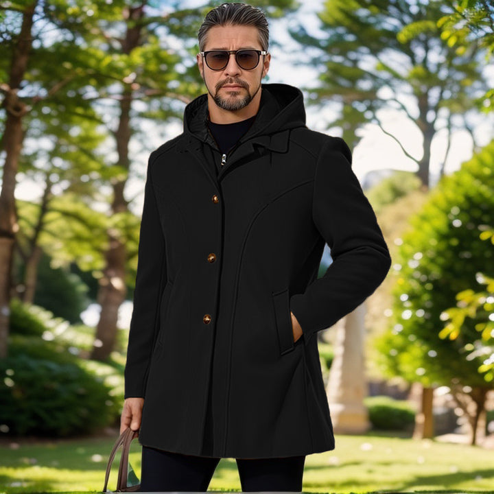 Herren elegante Übergangsjacke mit Kapuze und ausgestellten Abnähern Echoarchiv