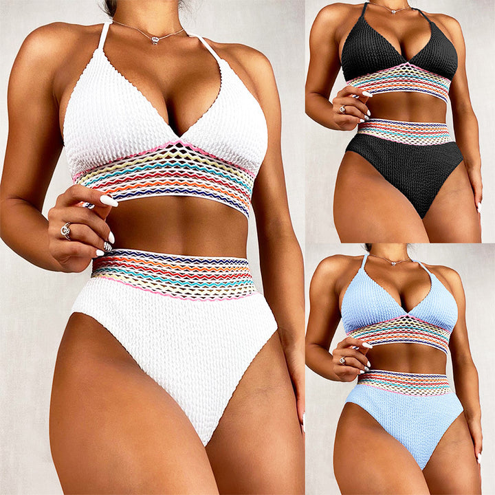 Damen Triangel-Bikini mit hoch geschnittenem Unterteil und buntem Wickelband Echo Archiv
