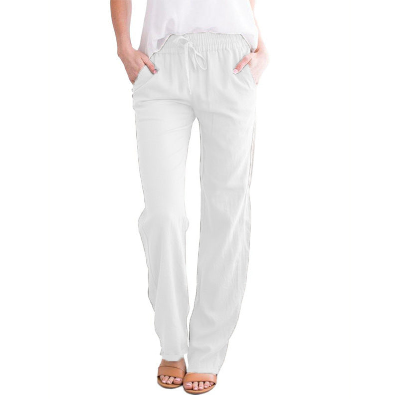 Damen Leichte Leinenoptik Palazzo-Hose mit Gummibund, Tunnelzug und Eingrifftaschen Echoarchiv