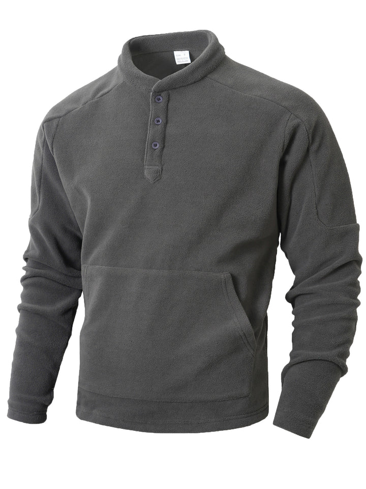 Herren Fleece-Pullover mit modischem Stehkragen und praktischen Knöpfen Echoarchiv