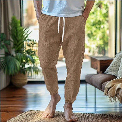 Herren lässige Leinenhose mit elastischem Bund und praktischen Taschen Echoarchiv