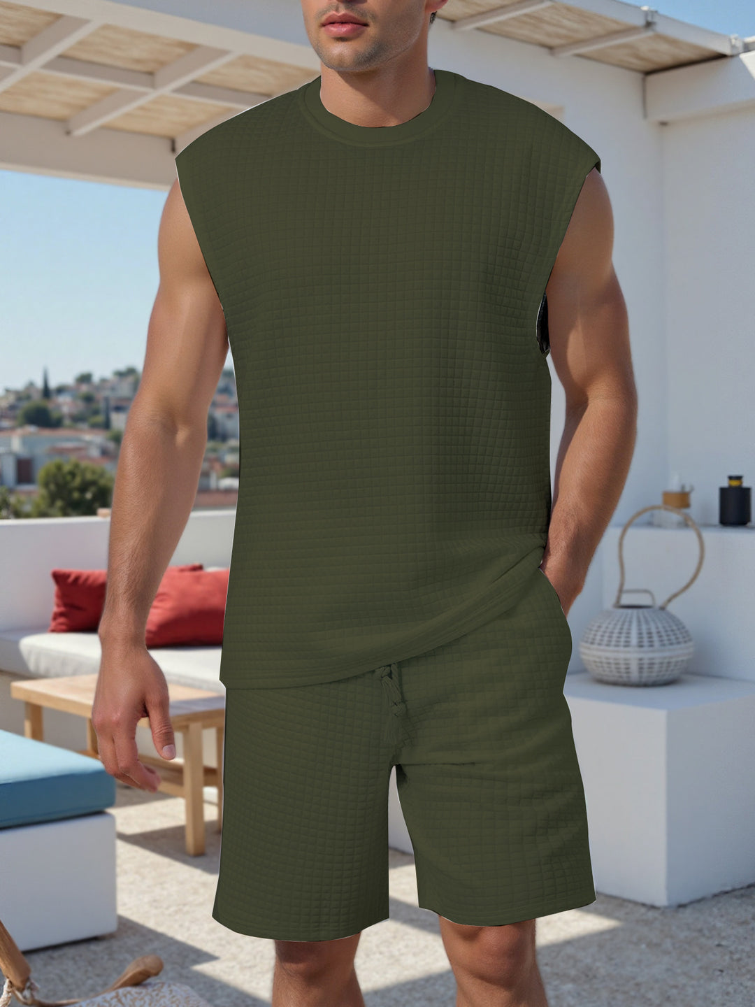 Herren lässiges Kurzarm-Set aus atmungsaktivem Strukturmaterial Echoarchiv