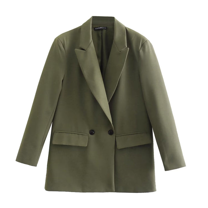 Damen Doppelreihiger Longblazer mit weitem Schalkragen und Pattentaschen Echo Archiv