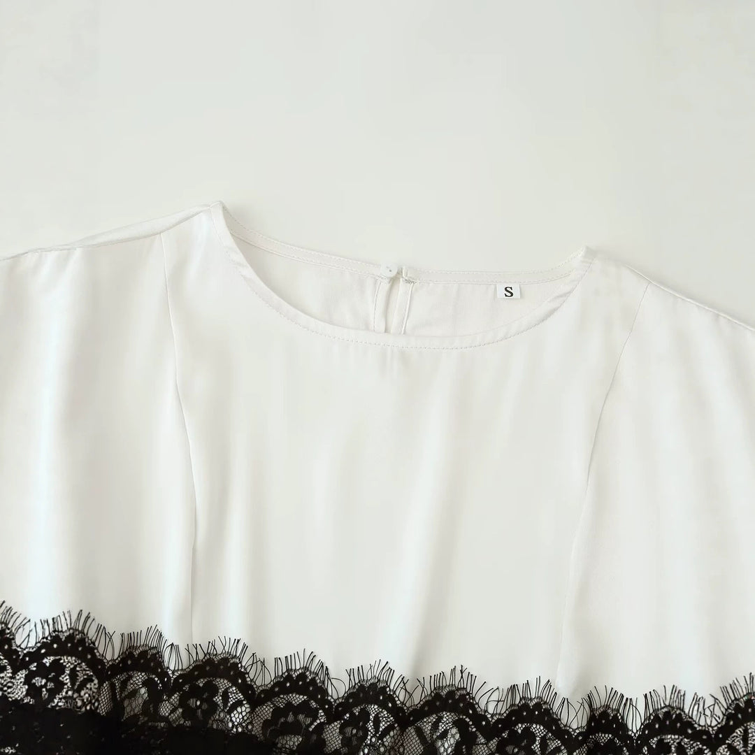 Damen Midikleid mit asymmetrischer Spitzenapplikation und langen Glockenärmeln Echo Archiv