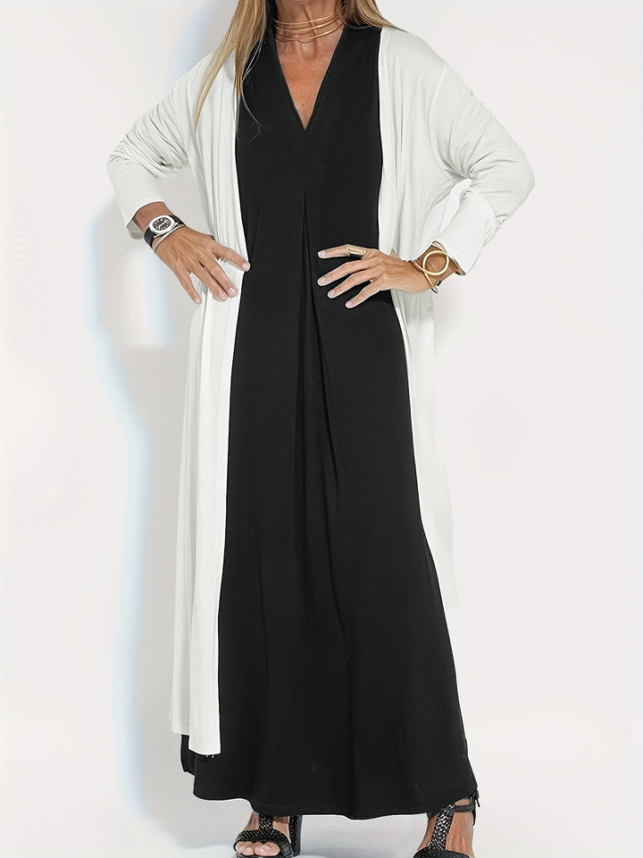 Damen Langer Offener Jersey-Cardigan mit Eingrifftaschen und fließender Drapierung – Veloura