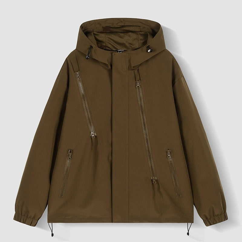 Damen Kurze technische Kapuzenjacke mit asymmetrischen Reißverschlüssen & Kordelzug Echo Archiv